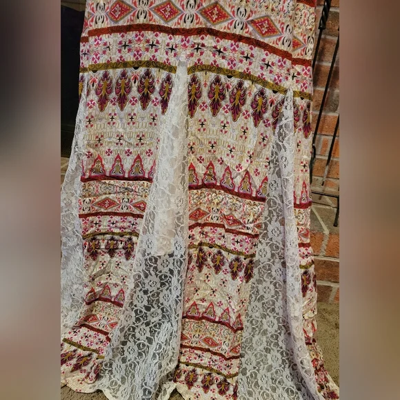 Boho Crochet-Tiered Maxi Dress in Cream and Pink - Picture 3 of 6